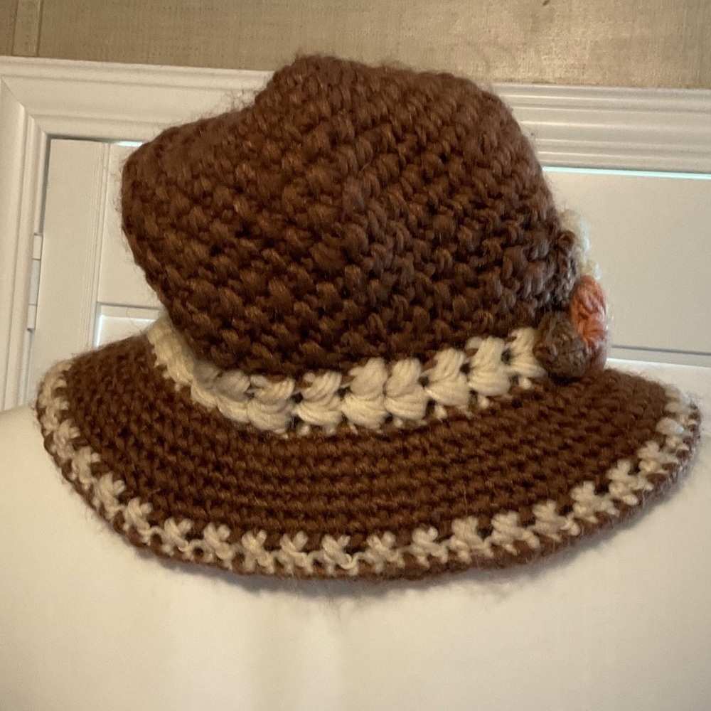 SHEIN Brown and Cream Crochet Hat